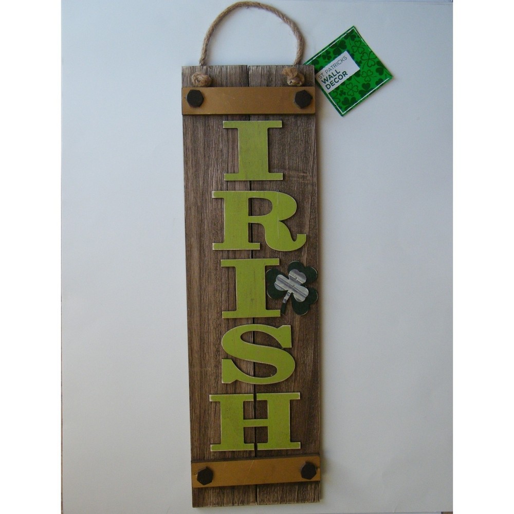 St Patricks Day Wall Decor Wooden Plaque Sign 24x7 Irish Shamrock Rustic Banner